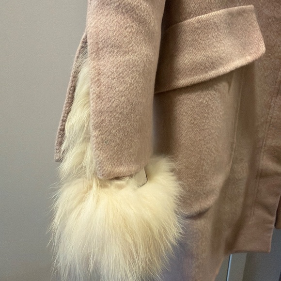 Real Fur Trim Pink Wool-Blend Coat - Picture 3 of 4